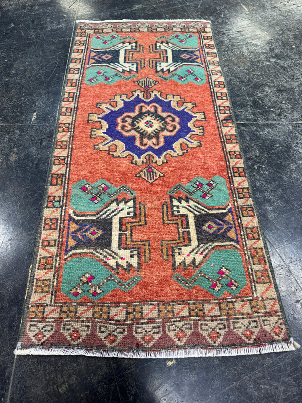 Turkish Mini Rug Oriental Hand Knotted Vintage Rug  1'6'' x  3'5'' #12163