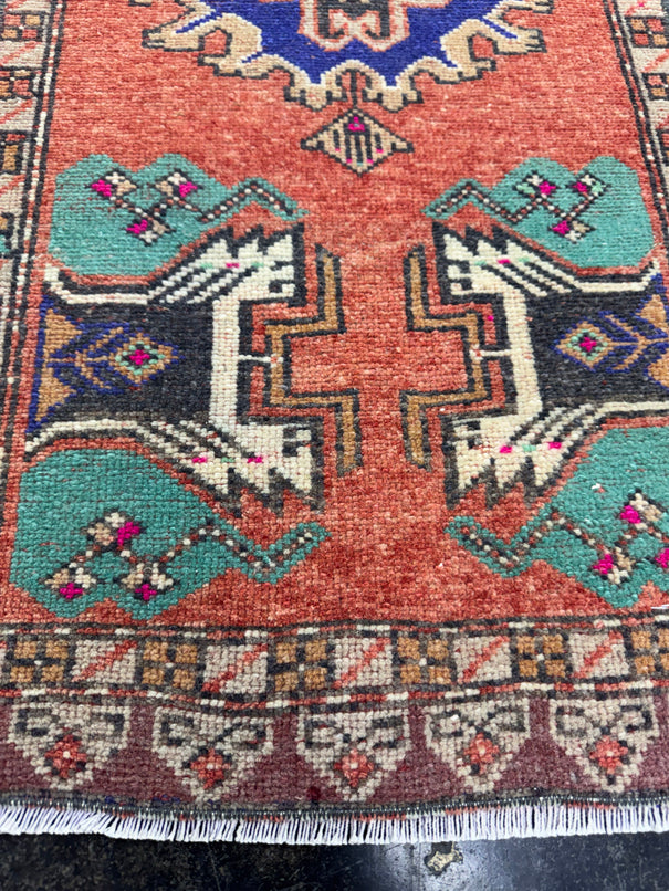 Turkish Mini Rug Oriental Hand Knotted Vintage Rug  1'6'' x  3'5'' #12163