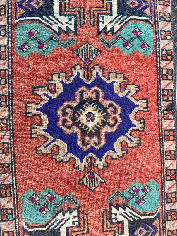 Turkish Mini Rug Oriental Hand Knotted Vintage Rug  1'6'' x  3'5'' #12163
