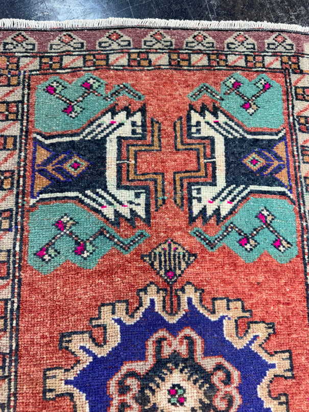 Turkish Mini Rug Oriental Hand Knotted Vintage Rug  1'6'' x  3'5'' #12163