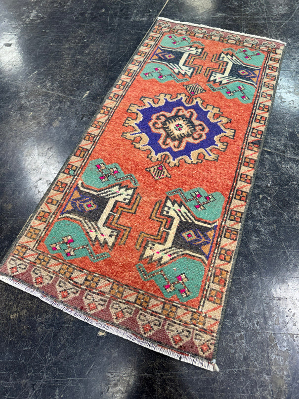 Turkish Mini Rug Oriental Hand Knotted Vintage Rug  1'6'' x  3'5'' #12163