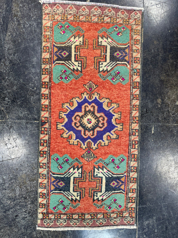 Turkish Mini Rug Oriental Hand Knotted Vintage Rug  1'6'' x  3'5'' #12163