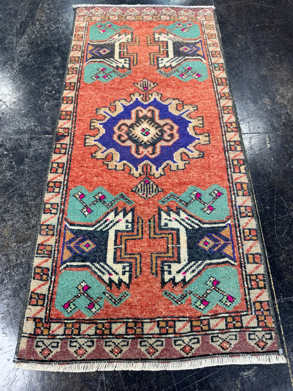 Turkish Mini Rug Oriental Hand Knotted Vintage Rug  1'6'' x  3'5'' #12163