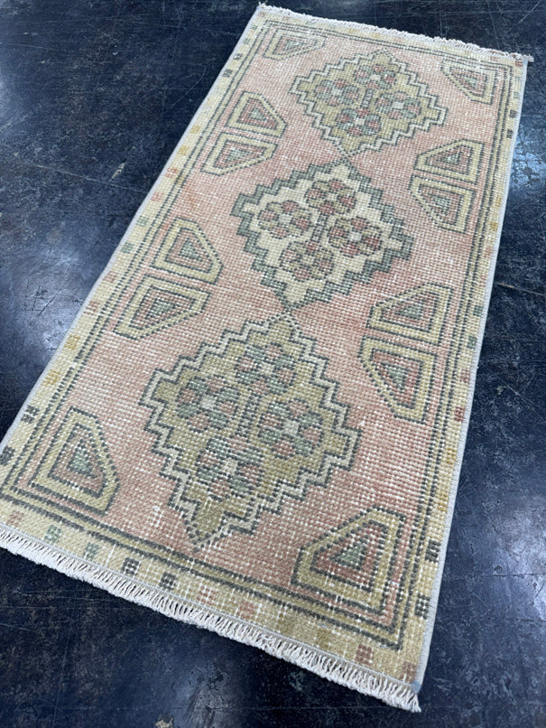 Turkish Mini Rug Oriental Hand Knotted Vintage Rug  1'6'' x  3'1'' #12162
