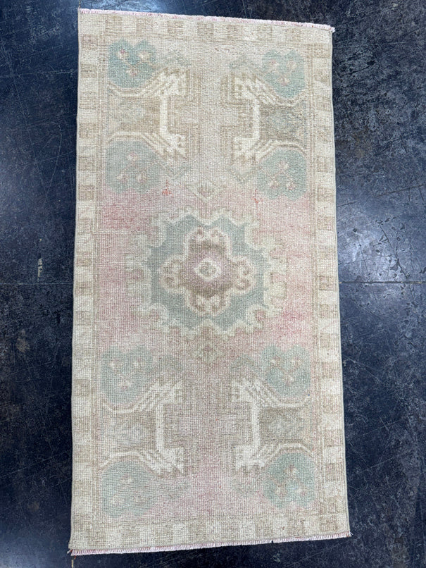 Turkish Mini Rug Oriental Hand Knotted Vintage Rug  1'7'' x  3'2'' #12160