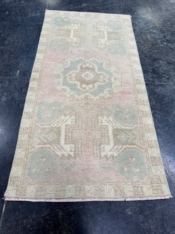 Turkish Mini Rug Oriental Hand Knotted Vintage Rug  1'7'' x  3'2'' #12160