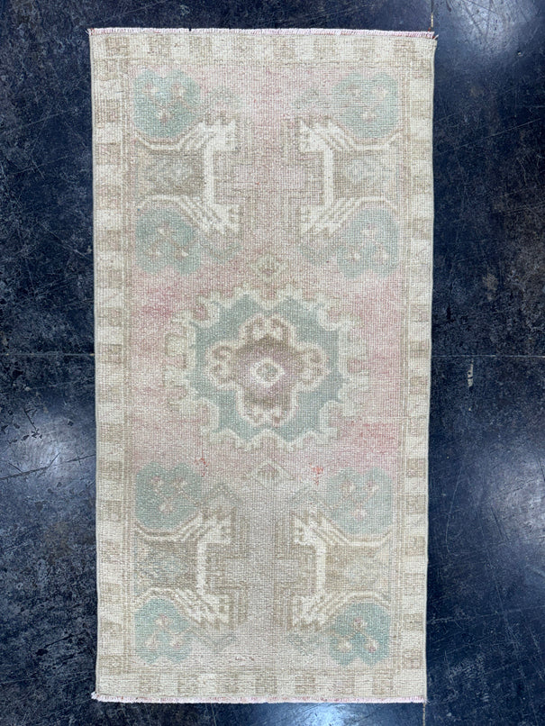 Turkish Mini Rug Oriental Hand Knotted Vintage Rug  1'7'' x  3'2'' #12160