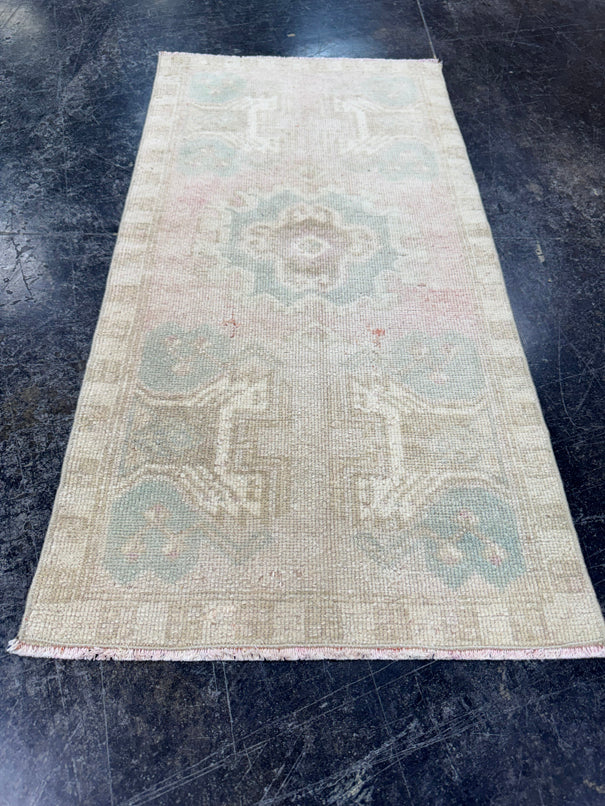 Turkish Mini Rug Oriental Hand Knotted Vintage Rug  1'7'' x  3'2'' #12160