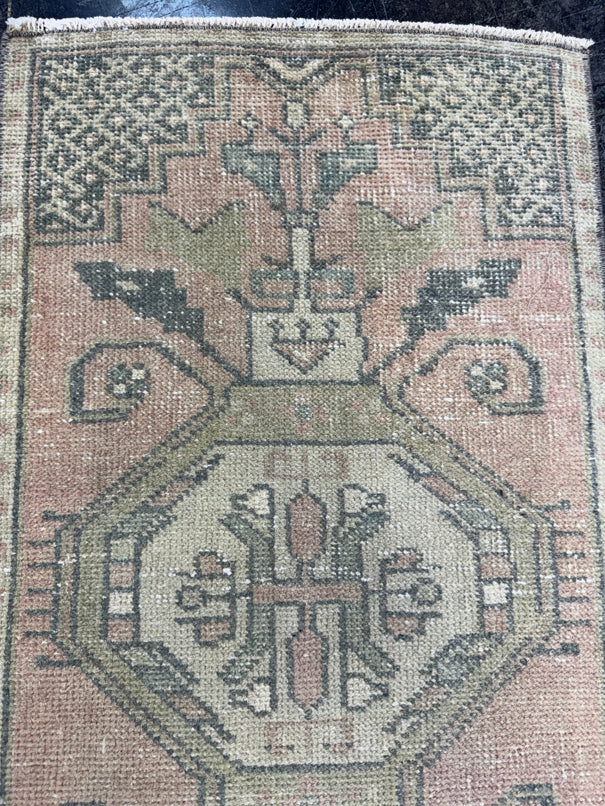 Turkish Mini Rug Oriental Hand Knotted Vintage Rug  1'8'' x  3'3'' #12157