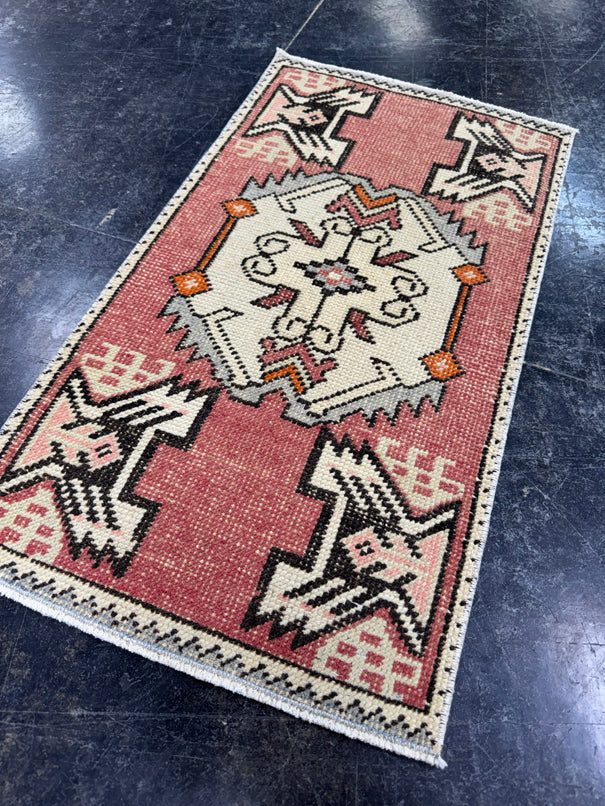 Turkish Mini Rug Oriental Hand Knotted Vintage Rug  1'6'' x  2'9'' #12155