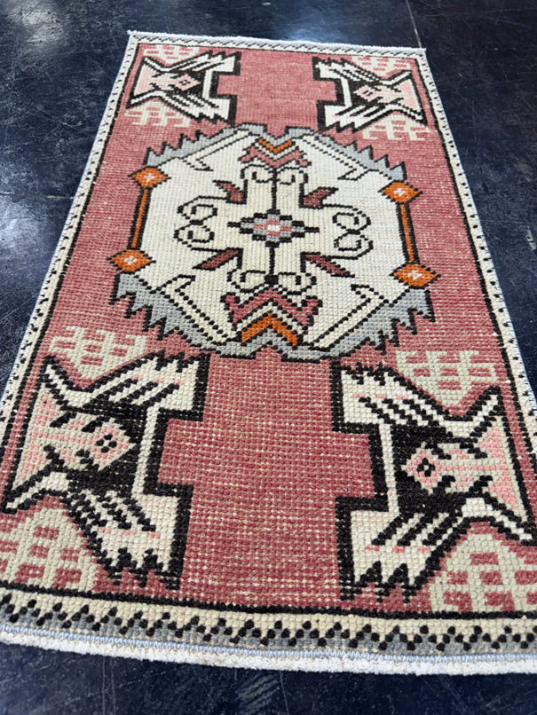 Turkish Mini Rug Oriental Hand Knotted Vintage Rug  1'6'' x  2'9'' #12155