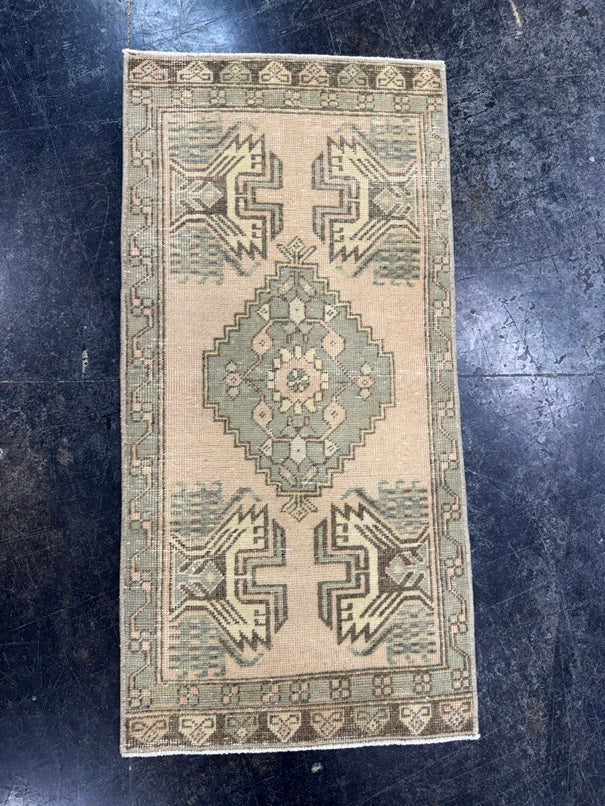 Turkish Mini Rug Oriental Hand Knotted Vintage Rug  1'8'' x  3'4'' #12156