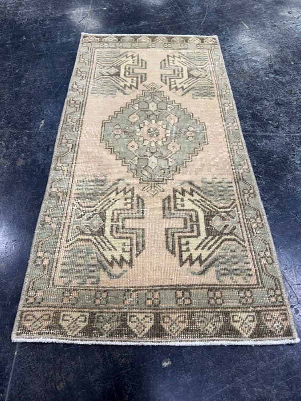 Turkish Mini Rug Oriental Hand Knotted Vintage Rug  1'8'' x  3'4'' #12156
