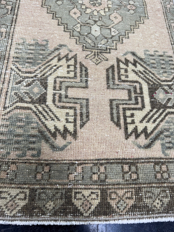 Turkish Mini Rug Oriental Hand Knotted Vintage Rug  1'8'' x  3'4'' #12156