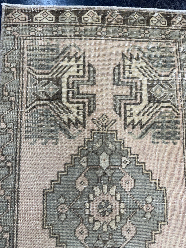 Turkish Mini Rug Oriental Hand Knotted Vintage Rug  1'8'' x  3'4'' #12156