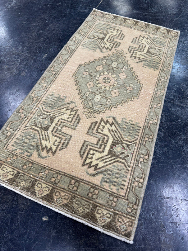 Turkish Mini Rug Oriental Hand Knotted Vintage Rug  1'8'' x  3'4'' #12156