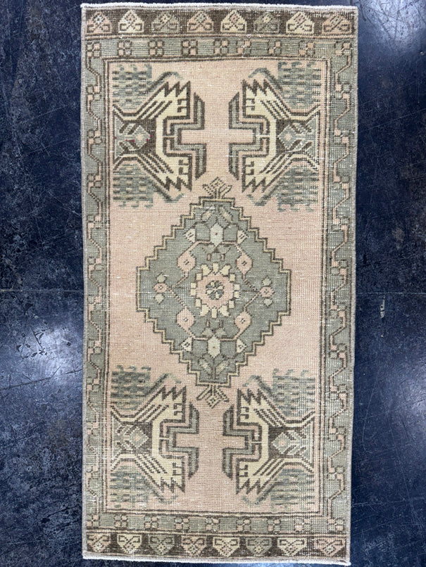 Turkish Mini Rug Oriental Hand Knotted Vintage Rug  1'8'' x  3'4'' #12156