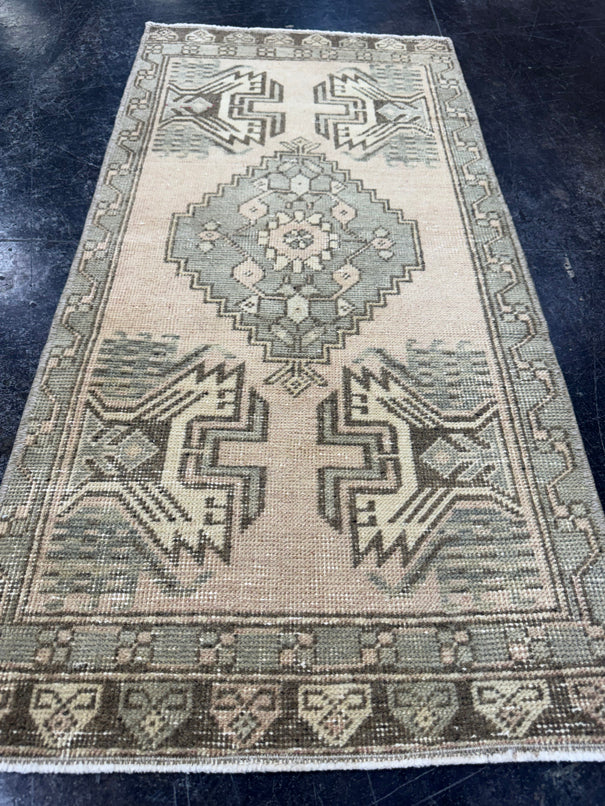 Turkish Mini Rug Oriental Hand Knotted Vintage Rug  1'8'' x  3'4'' #12156