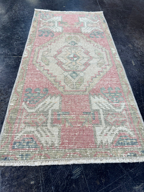 Turkish Mini Rug Oriental Hand Knotted Vintage Rug  1'6'' x  2'11'' #12158