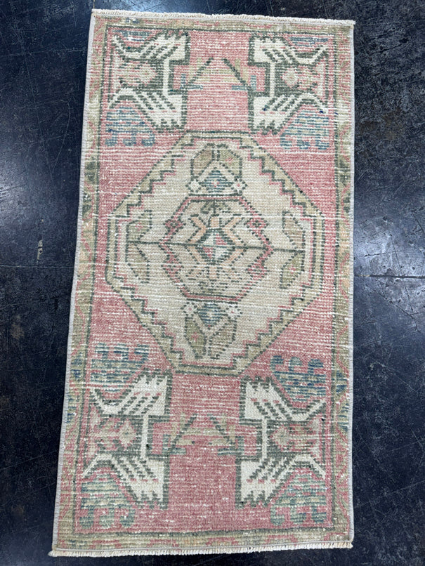 Turkish Mini Rug Oriental Hand Knotted Vintage Rug  1'6'' x  2'11'' #12159