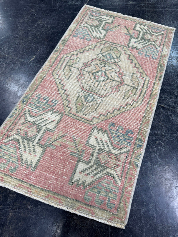 Turkish Mini Rug Oriental Hand Knotted Vintage Rug  1'6'' x  2'11'' #12159