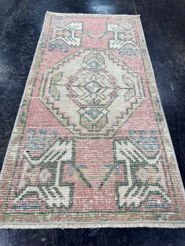 Turkish Mini Rug Oriental Hand Knotted Vintage Rug  1'6'' x  2'11'' #12159
