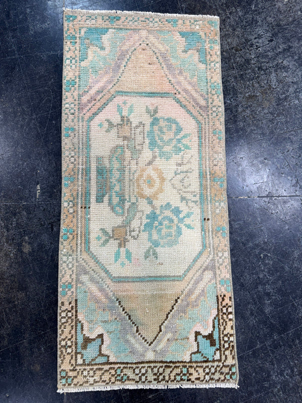 Turkish Mini Rug Oriental Hand Knotted Vintage Rug  1'4'' x  3'1'' #12153