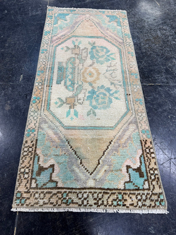 Turkish Mini Rug Oriental Hand Knotted Vintage Rug  1'4'' x  3'1'' #12153