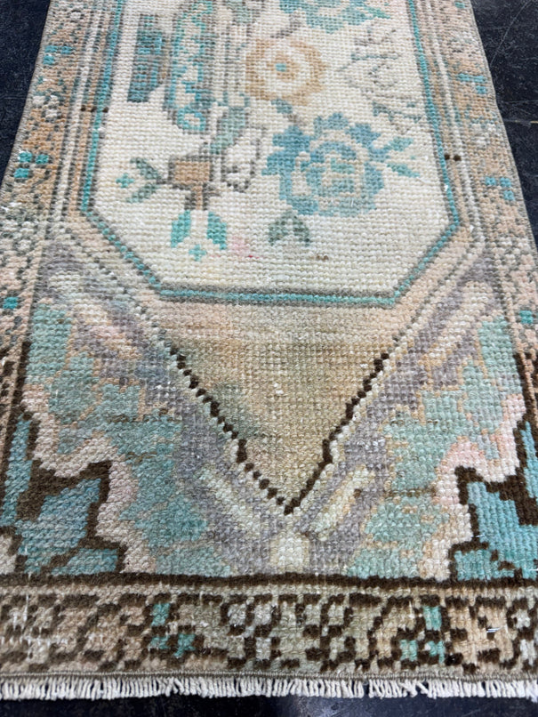 Turkish Mini Rug Oriental Hand Knotted Vintage Rug  1'4'' x  3'1'' #12153