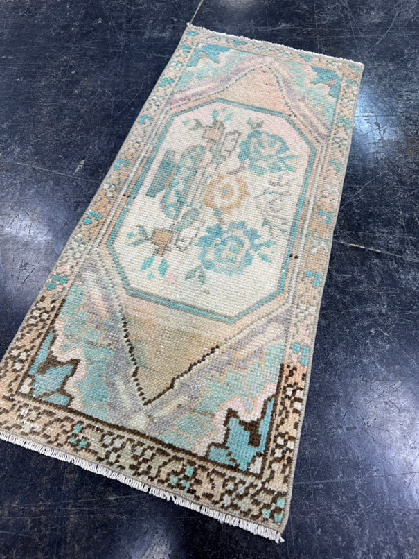 Turkish Mini Rug Oriental Hand Knotted Vintage Rug  1'4'' x  3'1'' #12153