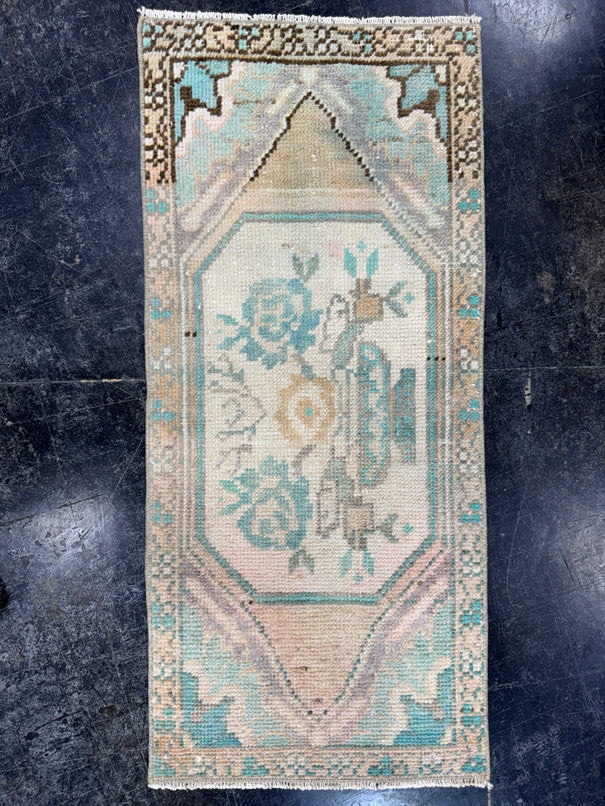 Turkish Mini Rug Oriental Hand Knotted Vintage Rug  1'4'' x  3'1'' #12153