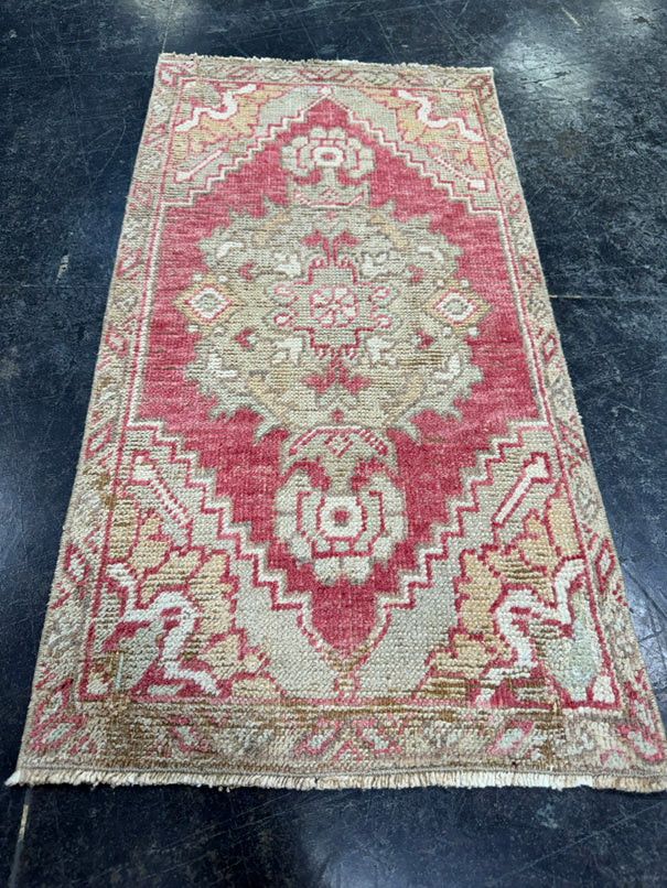 Turkish Mini Rug Oriental Hand Knotted Vintage Rug  1'6'' x  2'11'' #12152