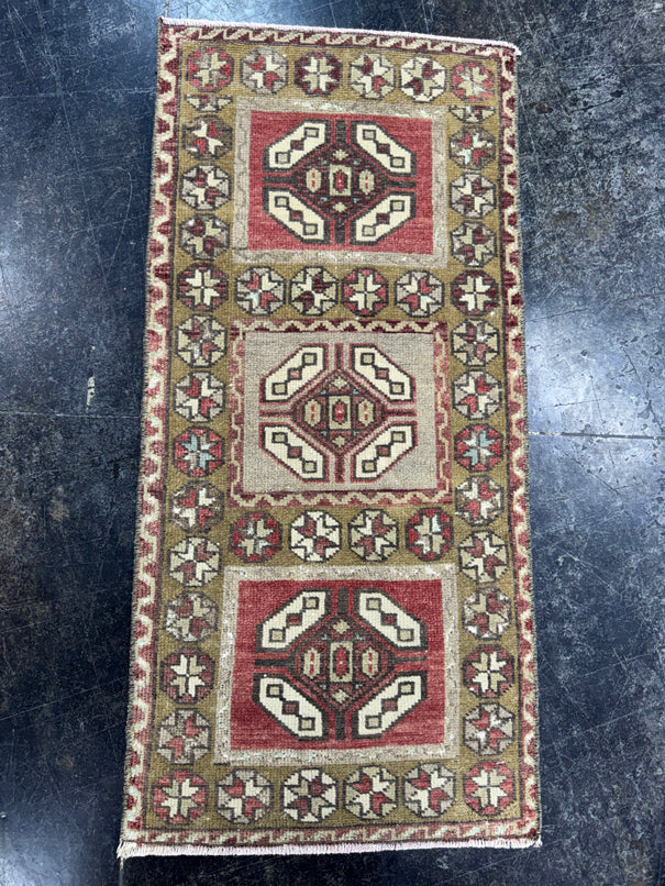 Turkish Mini Rug Oriental Hand Knotted Vintage Rug  1'6'' x  3'1'' #12151