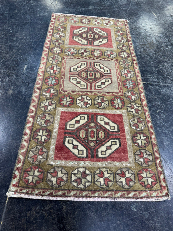 Turkish Mini Rug Oriental Hand Knotted Vintage Rug  1'6'' x  3'1'' #12151