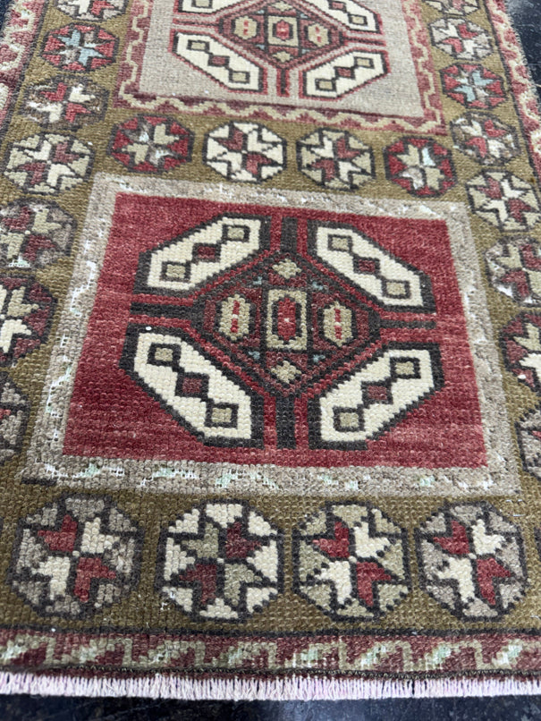 Turkish Mini Rug Oriental Hand Knotted Vintage Rug  1'6'' x  3'1'' #12151