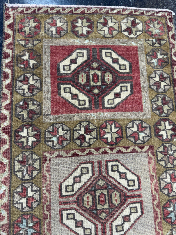 Turkish Mini Rug Oriental Hand Knotted Vintage Rug  1'6'' x  3'1'' #12151