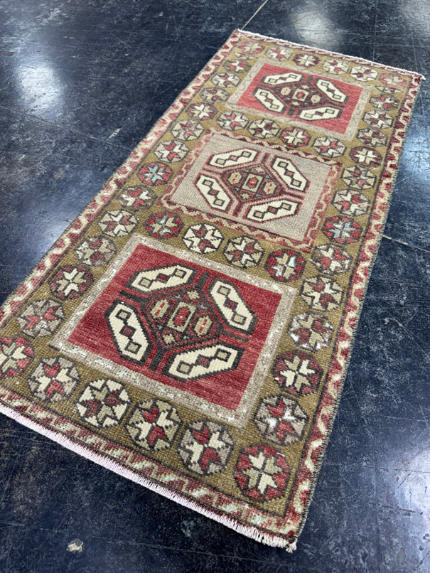 Turkish Mini Rug Oriental Hand Knotted Vintage Rug  1'6'' x  3'1'' #12151