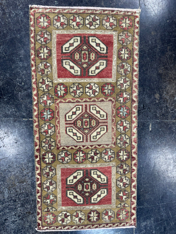Turkish Mini Rug Oriental Hand Knotted Vintage Rug  1'6'' x  3'1'' #12151