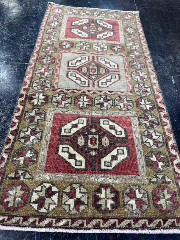 Turkish Mini Rug Oriental Hand Knotted Vintage Rug  1'6'' x  3'1'' #12151