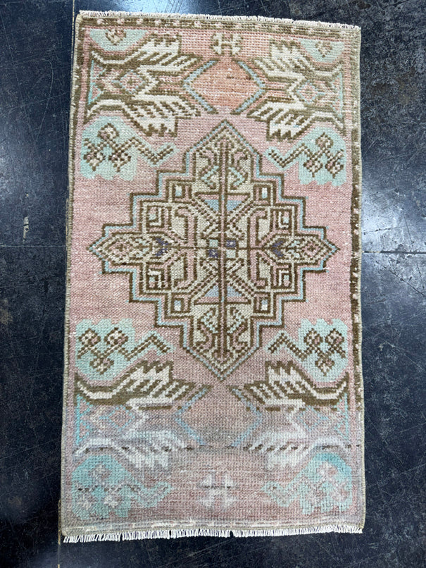 Turkish Mini Rug Oriental Hand Knotted Vintage Rug  1'6'' x  2'8'' #12143