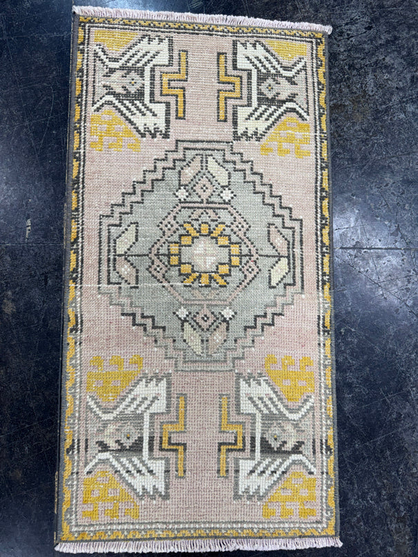 Turkish Mini Rug Oriental Hand Knotted Vintage Rug  1'7'' x  3'1'' #12144