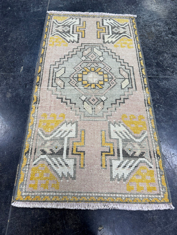 Turkish Mini Rug Oriental Hand Knotted Vintage Rug  1'7'' x  3'1'' #12144