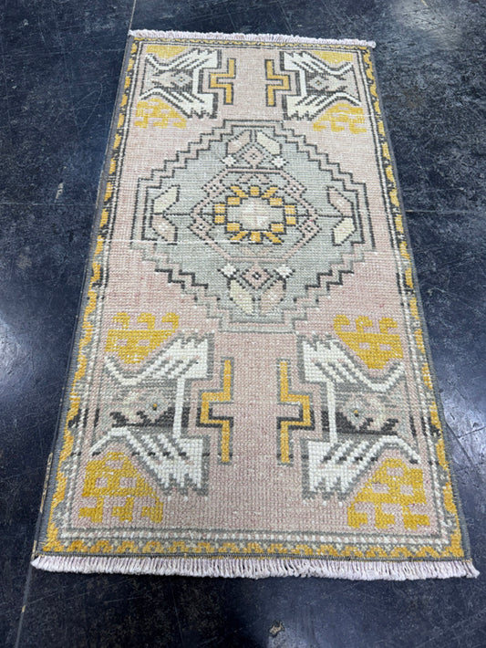 Turkish Mini Rug Oriental Hand Knotted Vintage Rug  1'7'' x  3'1'' #12144