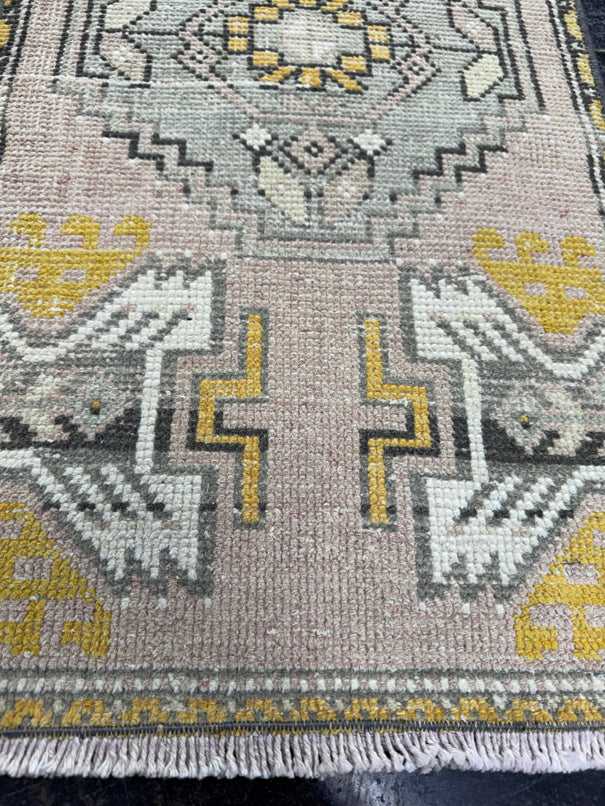 Turkish Mini Rug Oriental Hand Knotted Vintage Rug  1'7'' x  3'1'' #12144