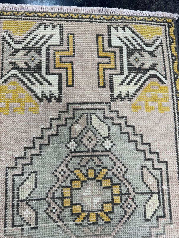 Turkish Mini Rug Oriental Hand Knotted Vintage Rug  1'7'' x  3'1'' #12144