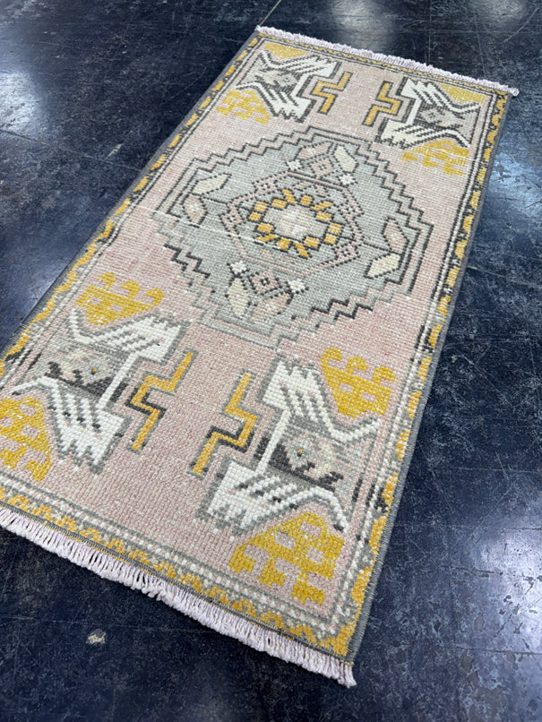 Turkish Mini Rug Oriental Hand Knotted Vintage Rug  1'7'' x  3'1'' #12144
