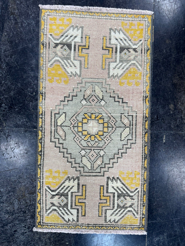 Turkish Mini Rug Oriental Hand Knotted Vintage Rug  1'7'' x  3'1'' #12144