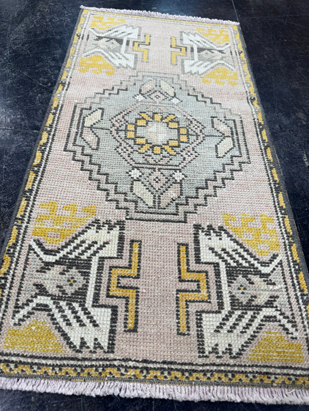 Turkish Mini Rug Oriental Hand Knotted Vintage Rug  1'7'' x  3'1'' #12144