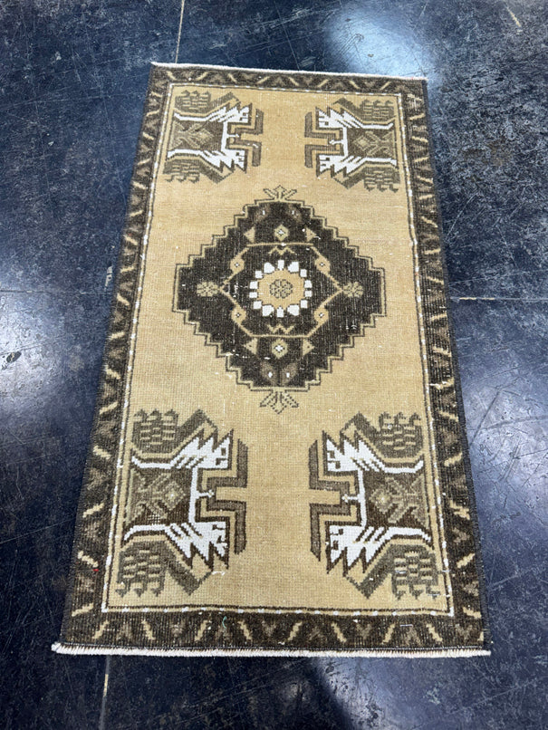 Turkish Mini Rug Oriental Hand Knotted Vintage Rug  1'7'' x  2'11'' #12148