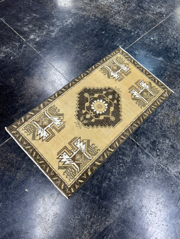 Turkish Mini Rug Oriental Hand Knotted Vintage Rug  1'7'' x  2'11'' #12148